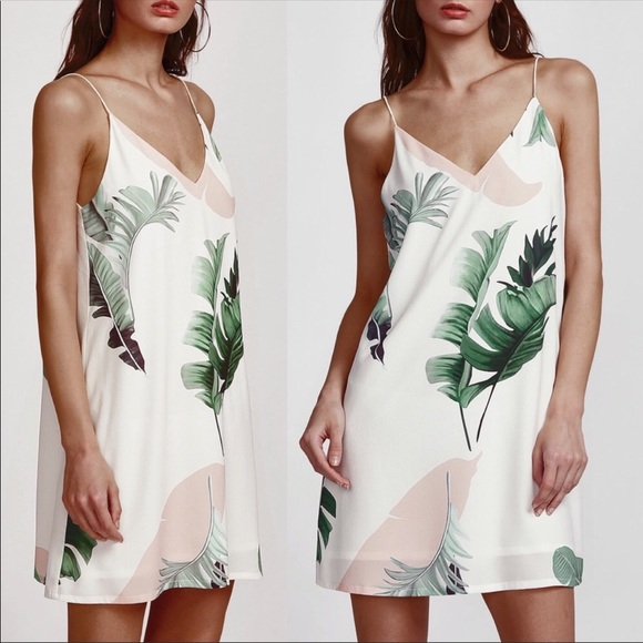 KAILY🌴 tropical leaf print dress white pink green - Picture 5 of 6